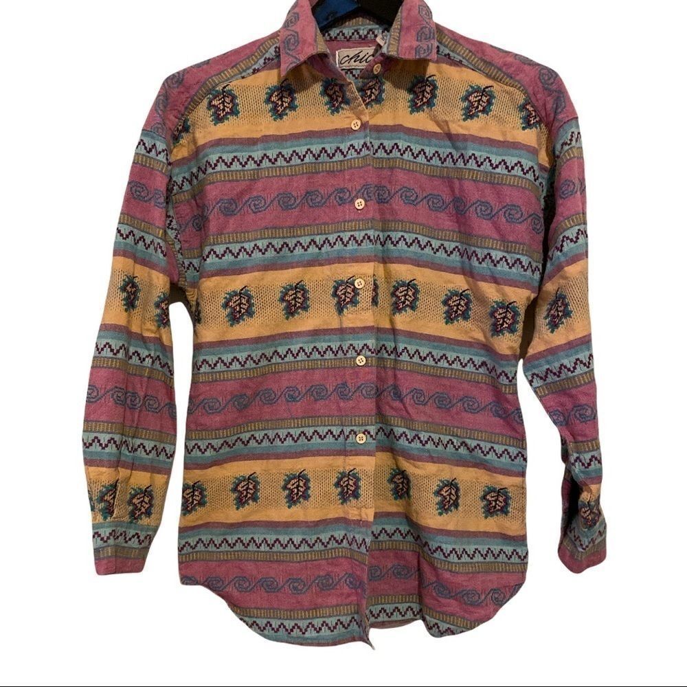 Chic | Vintage CHIC Multi Print Southwestern Leaf Button Down Shirt | S
